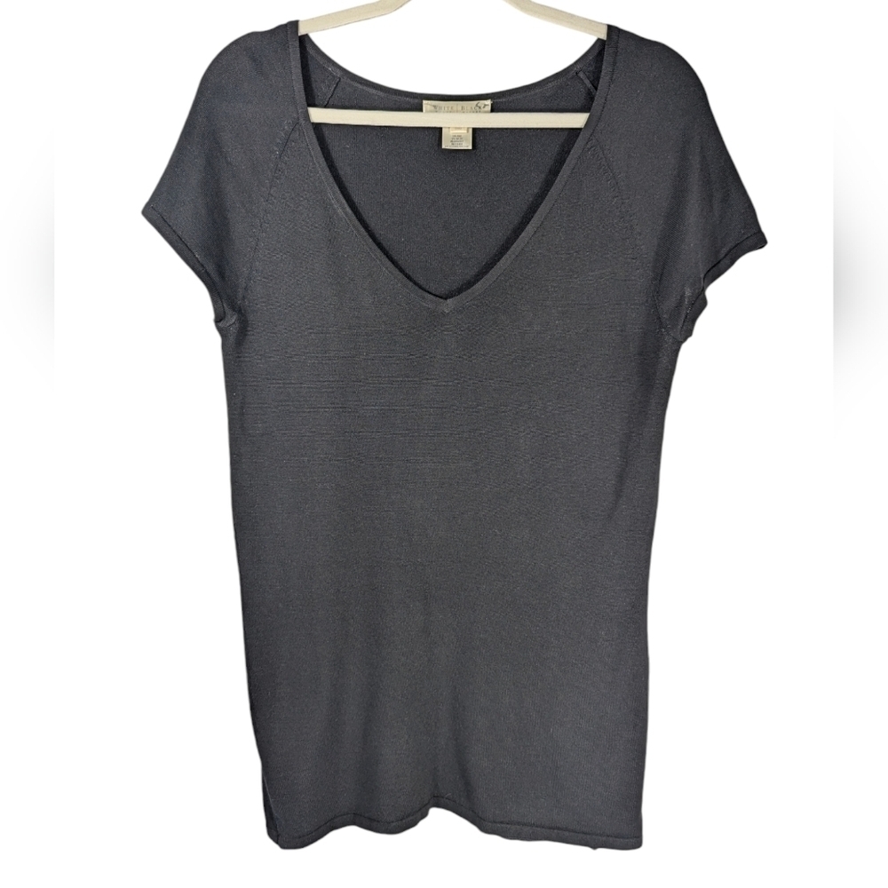 Vintage White House Black Market SILK Blend V-Neck Minimalist Tunic Shirt XS